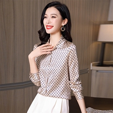 高级感真丝衬衫女印花真丝长袖2026年春秋新款宽松翻领上衣衬衣，女装衬衫，阿舍尔精品