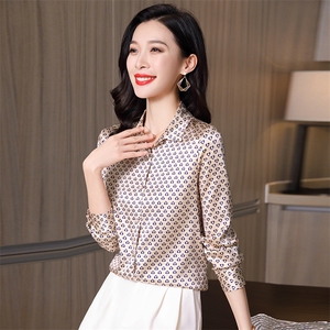 高级感真丝衬衫女印花真丝长袖2026年春秋新款宽松翻领上衣衬衣图片