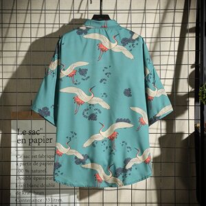 CS17--P45 夏季男士休闲宽松大码胖子男个性印花爆款仙鹤冰丝外套图片
