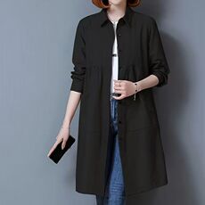 2025新款春季女装时尚妈妈装翻领长袖宽松休闲中长风衣外套女减龄，女装大码女装，娇莉