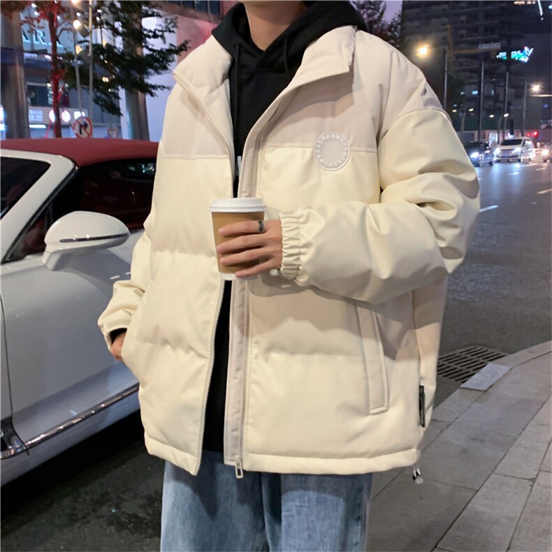 PU皮立领棉服PU皮棉衣潮牌宽松面包服纯色棉衣休闲防风保暖外套图片