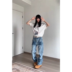 【有货】NZ455HH-特P42 冰蓝闪电纹水洗牛仔裤男女直筒裤子图片