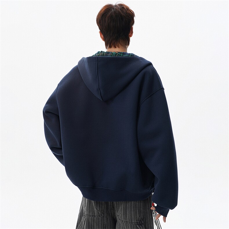 26新款狗狗刺绣格子内里连帽开衫卫衣W638P70,男装卫衣,电商A073