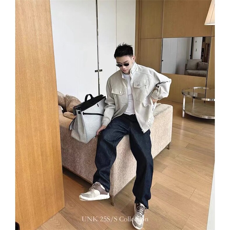 美式高街卡其色帆布外套男春秋cleanfit重磅休闲立领夹克上衣潮流,男装夹克,星座1210-1