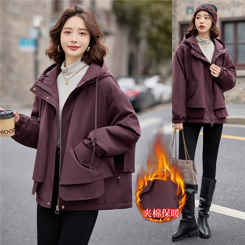 2025冬季女装新款大量现货时尚休闲连帽加棉派克服棉服,女装派克服,魅衣本色