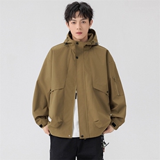 新款硬汉风户外夹克男连帽纯色上衣冲锋衣外套A157B-JK7872-P75，男装夹克，电商A157B
