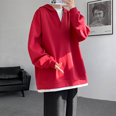 8XL-M叠穿假两件卫衣重磅连帽V领拼接套头衫宽松大码外套WY006P65，男装卫衣，电商B312