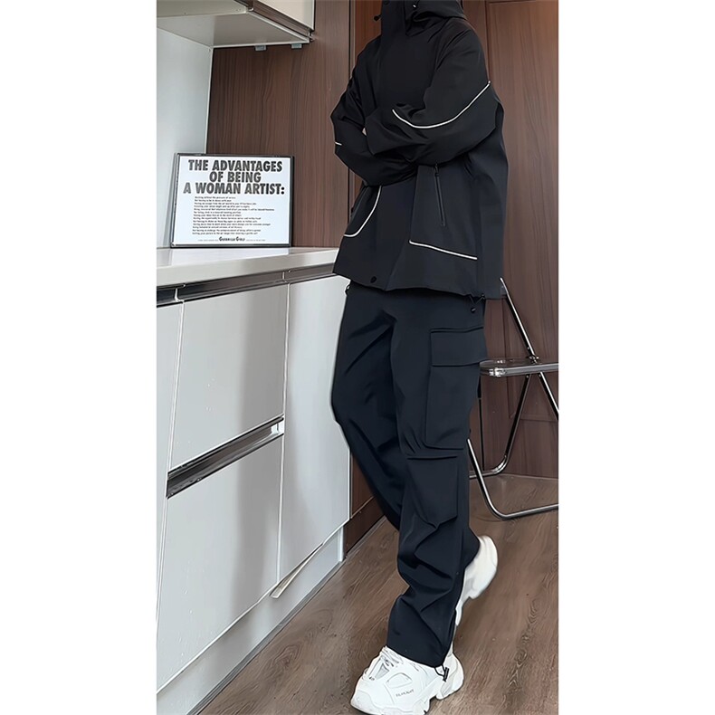 TZ103170/P100秋装连帽个性织带夹克休闲裤男宽松外套上衣两件套,男装夹克,电商基地A050