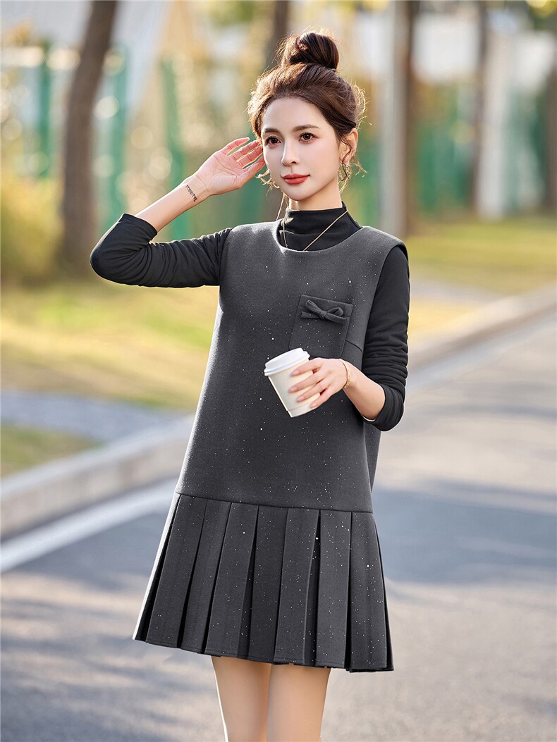 时尚气质百褶裙套装女2026年春新款优雅大气亮片背心连衣裙二件套,女装套装/套裙,流量+