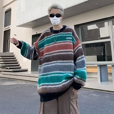 日系宽松慵懒风毛衣男秋季条纹针织衫港风宽松MY222-P48，男装针织衫/毛衣，星座1109-3