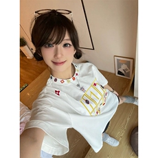 万针全刺绣工艺抖音得物高品质260克重磅纯棉双纱美式高街短袖T恤，男装T恤，电商A486-1