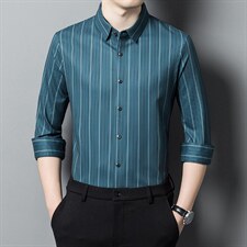 2023春秋男士高档无痕免烫长袖翻领衬衫男时尚商务衬衣HM8218-P85，男装衬衫，星座1105-3