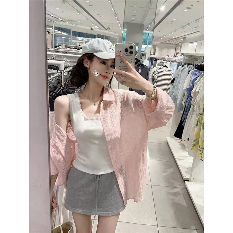设计感小众薄款防晒衬衫女夏季2025新款韩系百搭宽松长袖开衫上衣,男装衬衫,星座506A