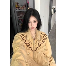 黄泥染牛仔外套女春秋季2025新款宽松设计感小众潮牌夹克JK2573，男装工装外套，星座516A