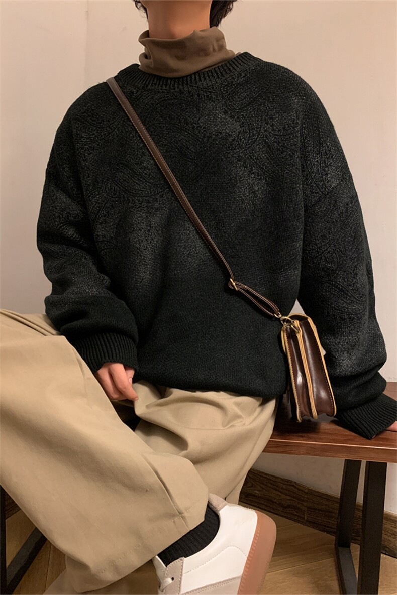 M3117/P70冬季毛衣男圆领套头针织衫腰果花扎染大码上衣毛衣,男装针织衫/毛衣,电商A141