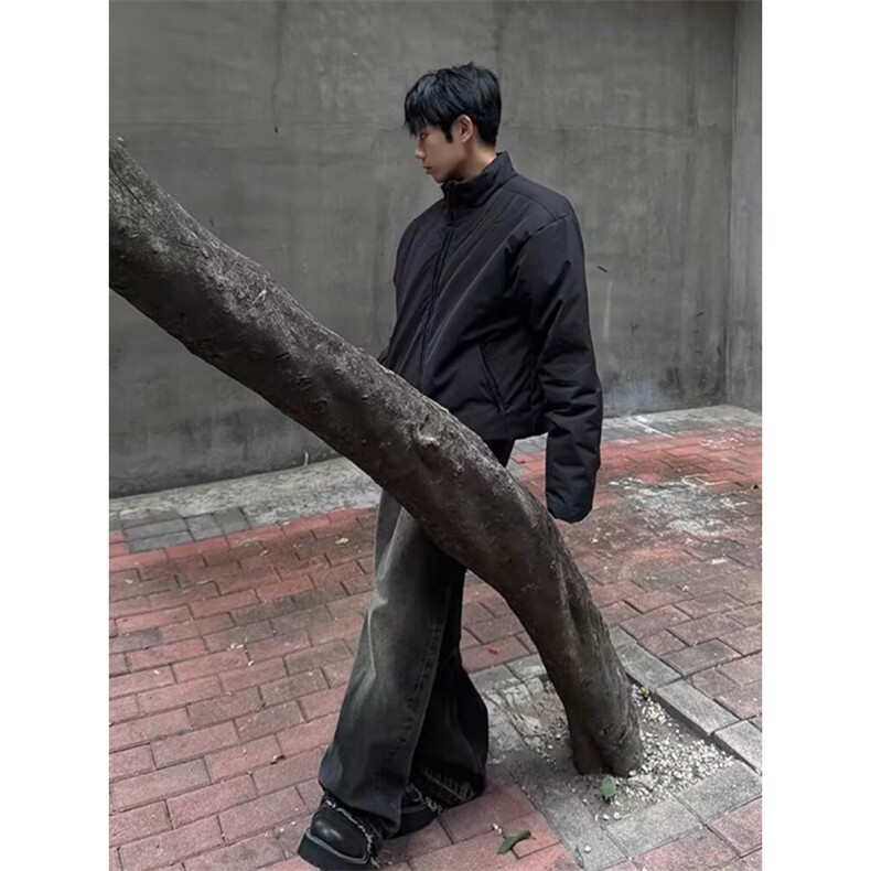 基础款黑色棉服男冬季美式潮牌痞帅夹棉加厚立领棉衣外套,男装棉衣,星座506A