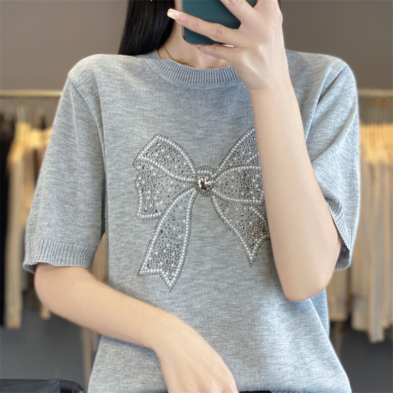 打底衫女2025新款春秋洋气显瘦蕾丝圆领针织上衣女装秋冬毛衣,针织衫/毛衣,宛庄羊绒