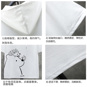 LD54166-P45 连帽短袖t恤男大码胖子带帽五分袖中袖 展架图片
