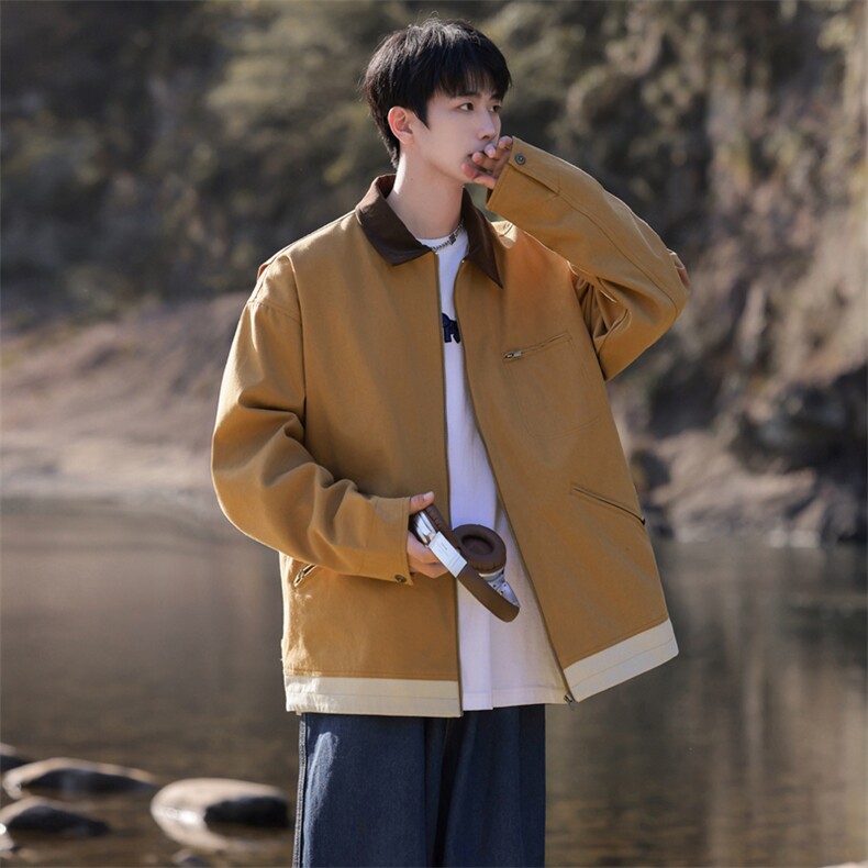 美式工装夹克春季复古外套休闲机车翻领棒球服A406JK3503P85,男装夹克,星座309（原A406）