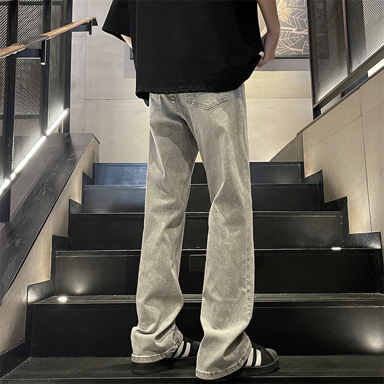 微喇弹力烟灰水泥色直筒牛仔裤K2378P55,男装牛仔裤,电商D325
