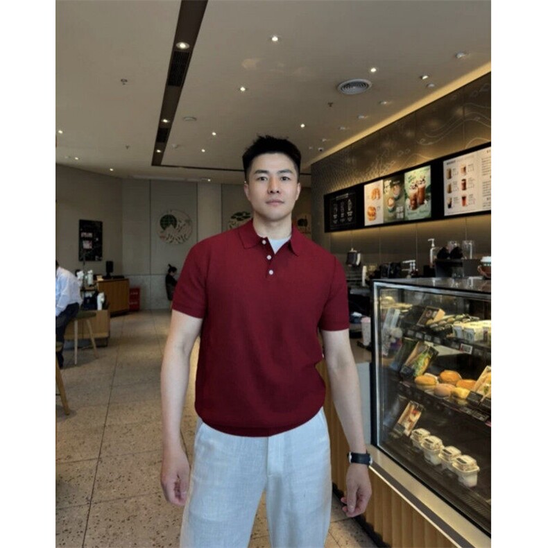 冰凉爽感冰丝针织短袖POLO衫翻领纯色弹力T恤72128-P58图片