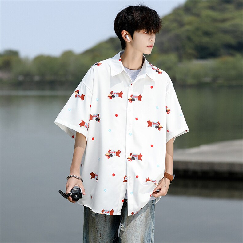 8XL-M腊肠狗花衬衫男短袖夏季冰丝薄款花衬衣寸衫外套DC28003P38图片