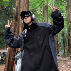 春秋季潮牌连帽外套男士拼接宽松百搭ins夹克休闲冲锋衣CF76-P68，男装夹克，星座1008