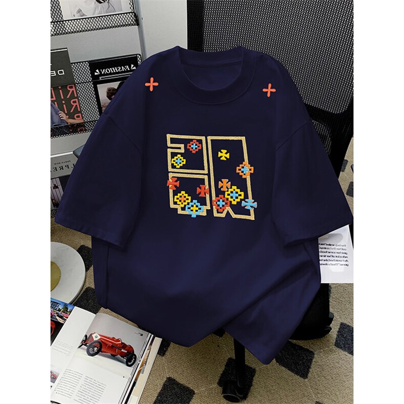 万针全刺绣工艺高品质260克双纱纯棉美式高街短袖T恤特P33,男装T恤,电商A486