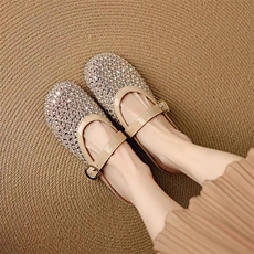 绝美银色水钻透气网纱内增高半拖鞋仙女风凉拖穆勒鞋，女鞋凉鞋，泰合衣坊