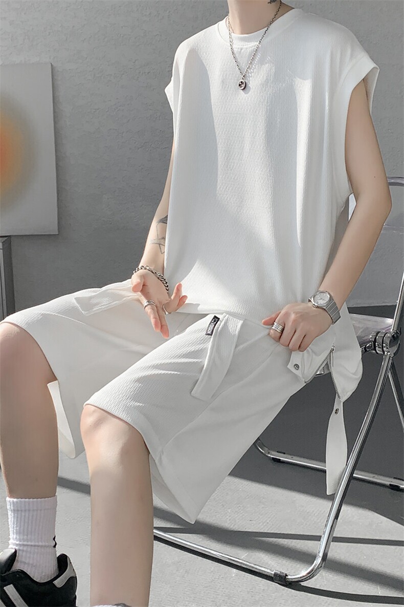 无袖T恤套装垂感冰丝背心大码穿搭衣服运动坎肩两件套TZ1706/P65,男装T恤,电商B238