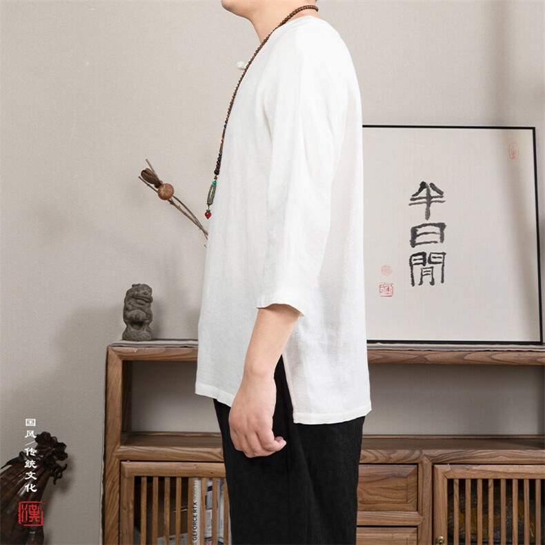 春夏新款风男装棉麻男士七分袖T恤T215P70,男装T恤,钱塘802
