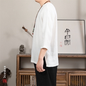 春夏新款风男装棉麻男士七分袖T恤T215P70图片