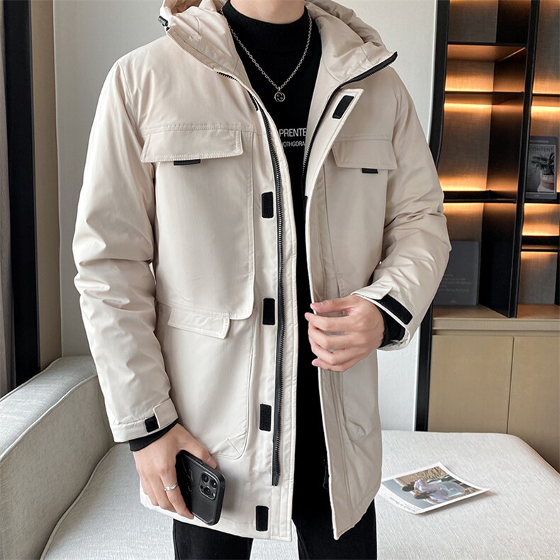 连帽中长款时尚修身男士纯色情侣学生高级感面料主推款现货,男装羽绒服,星座301D-5(原星座1415）