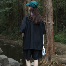 夏上新中性风纯色翻领衬衫时尚短裤半袖套装男女8717-P85控价138，男装衬衫，电商A441-1