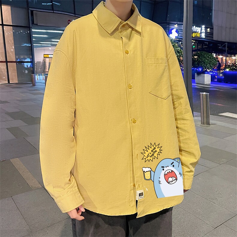 春季长袖衬衫男宽松港风衬衣男外套男CSCS274-P35,男装衬衫,电商B371
