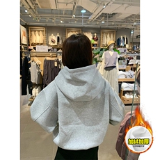 480G重磅加绒硬挺boxy男女秋冬美式高街防风高领卫衣开衫厚外套，女装短外套，电商A486