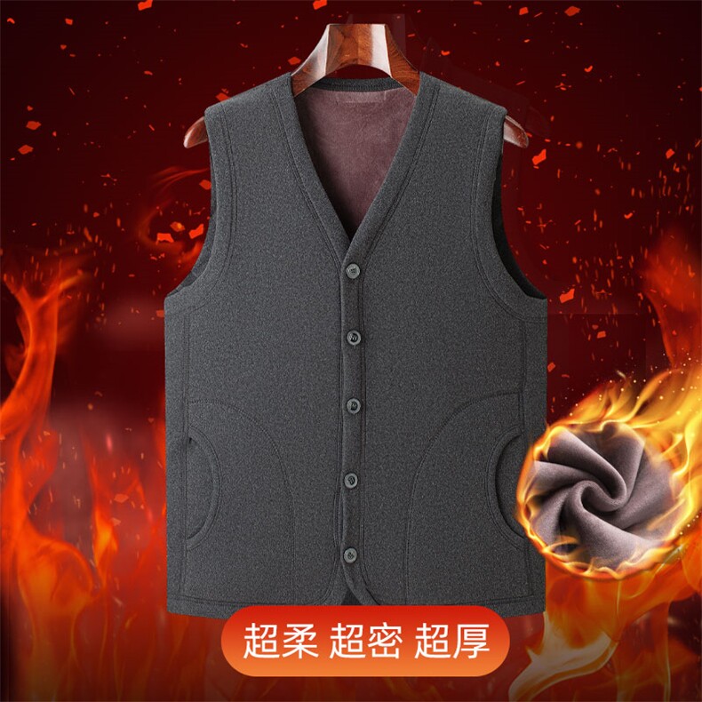 中老年男士冬季马甲加绒加厚时尚休闲男装V领直筒马甲TF0108-P50图片