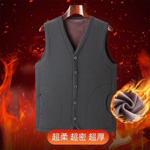 中老年男士冬季马甲加绒加厚时尚休闲男装V领直筒马甲TF0108-P50图片