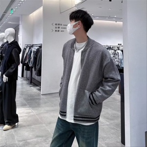 2026秋季新款慵懒风棒球领针织开衫男宽松百搭拉链休闲长袖毛衣男图片