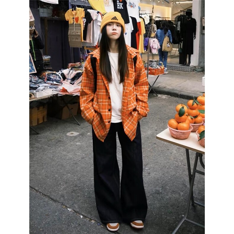 多巴胺美式格子衬衫女夏季polo领长袖防晒衬衣宽松休闲情侣外套潮,男装防晒衣,星座1210-1