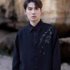 长袖衬衫男秋季新款风花卉刺绣男装潮流时尚修身内搭抗皱衬衣，男装衬衫，星座506A