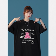 2025夏季新款卡通兔子字母印花创意休闲中性短袖T恤T990/P35控49，男装T恤，电商A148-1