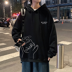 WY2133-P35加绒款-P40纯棉连帽卫衣男大码运动帽衫宽松薄外套男，男装卫衣，电商A040