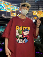 T857大码宽松纯棉运动圆领体恤衫oversize短袖T恤男重磅T，男装T恤，星座304A-1