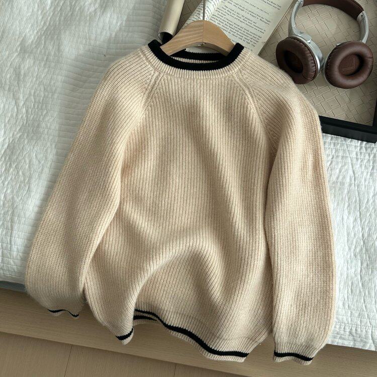 时尚气质圆领长袖百搭简约儿童针织衫，童装儿童针织衫，沐策羊绒