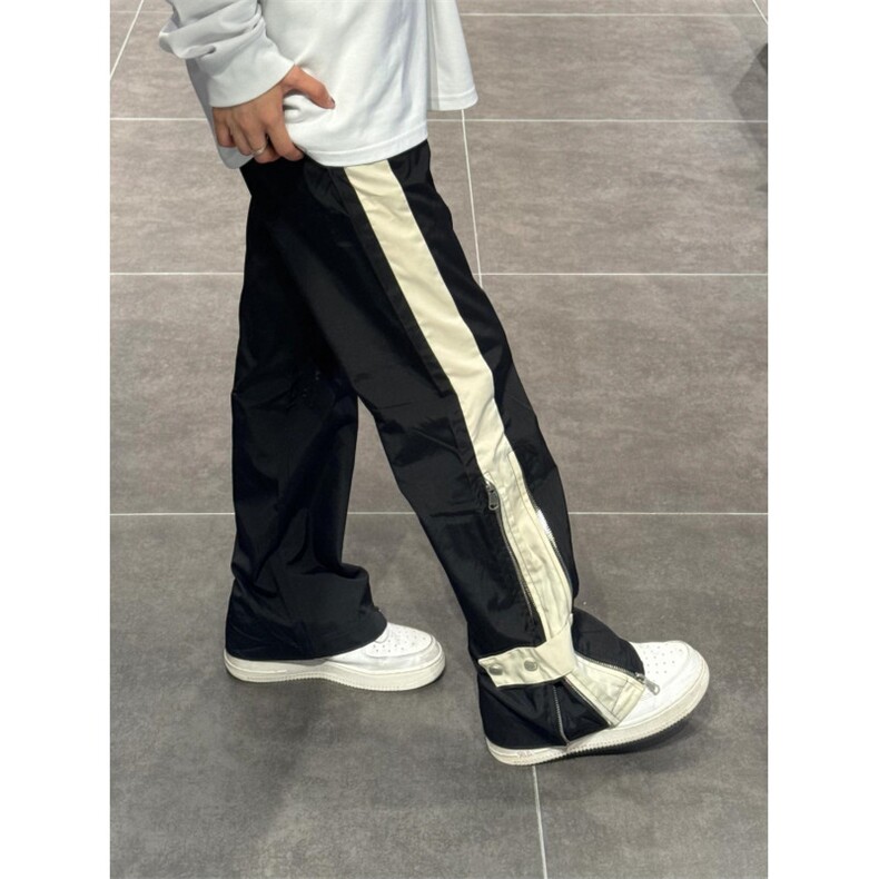 【网图有货】侧边条纹拼接双拉链绑带裤子男美式高街K028CC-P46，男装休闲裤，星座1007（原301D）