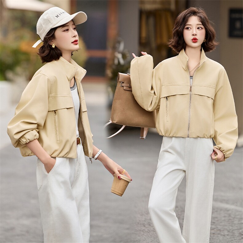 小个子皮衣女短款2025春秋新款时尚机车皮夹克立领宽松百搭外套潮图片