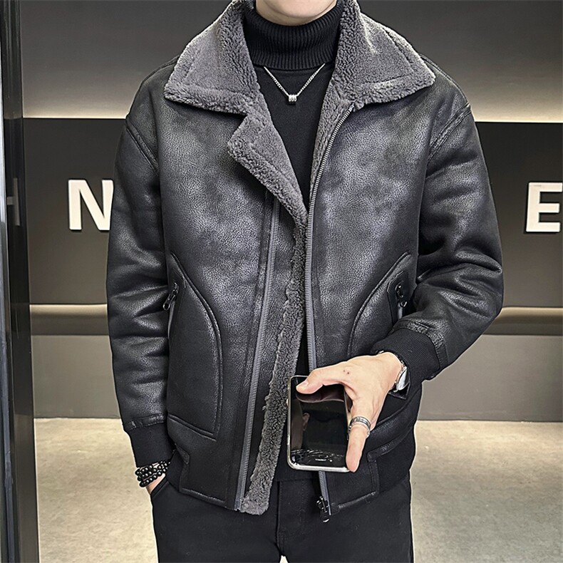 正反两穿冬季保暖外套皮毛一体夹克羊羔毛翻领白底8909-p225,男装棉衣,星座815-1（原A203A）