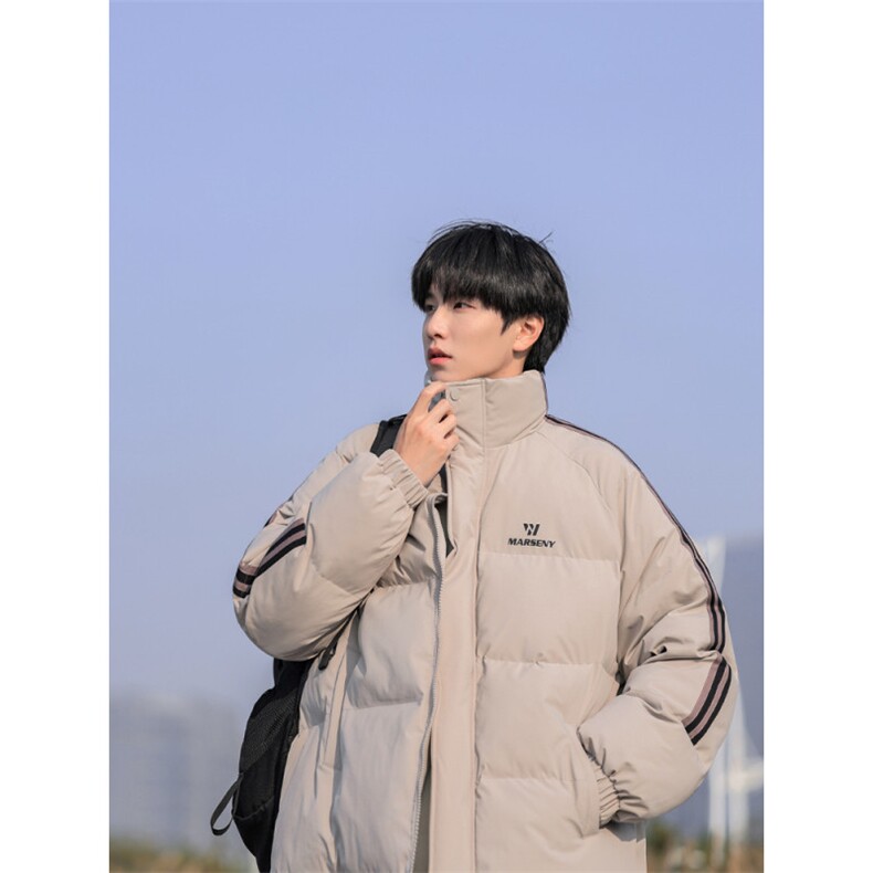 美式复古侧边条纹立领棉衣男冬季保暖加厚棉袄架棉外套P103X168，男装棉衣，星座803