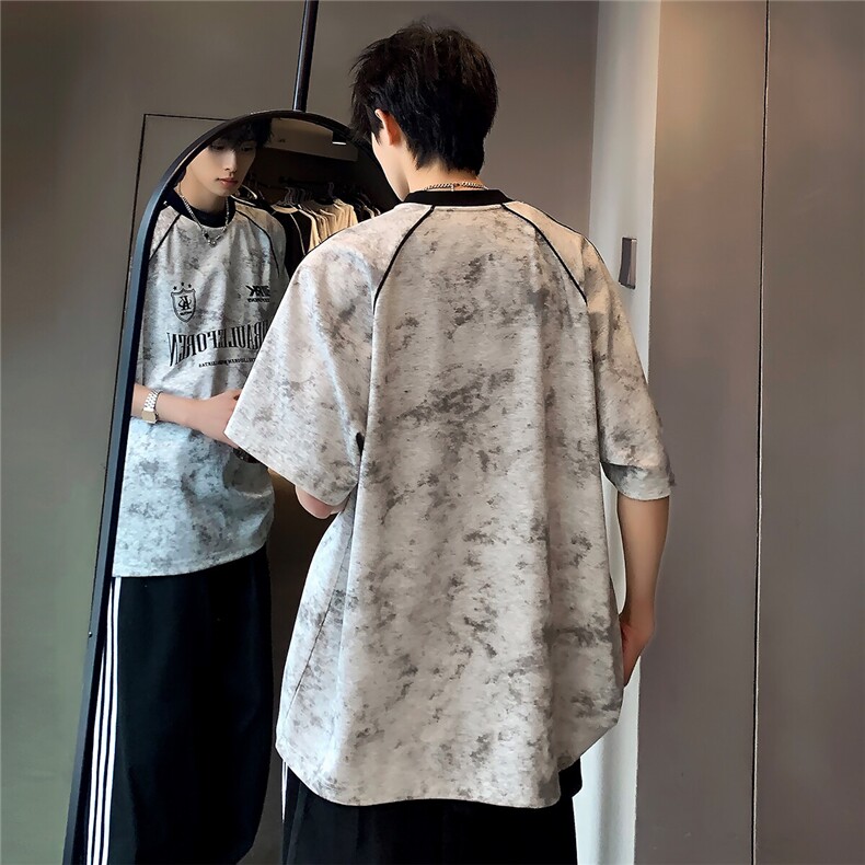 时尚潮牌休闲百搭创意个性复古时尚吊染印花T恤短袖上衣T905-P38,男装T恤,电商C307